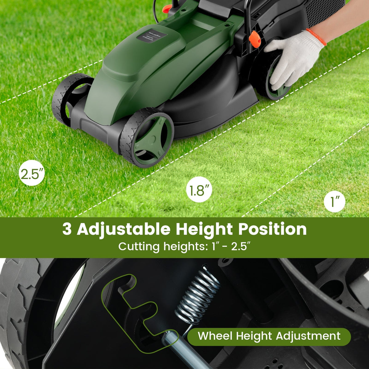 10 AMP 13 Inch Electric Corded Lawn Mower with Collection Box