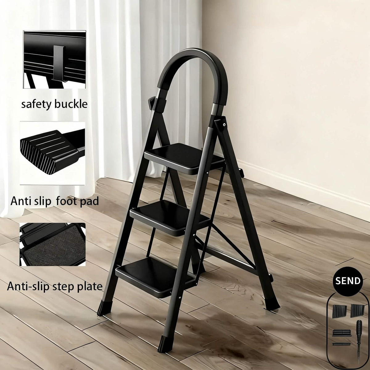 Portable Steel Folding Step Ladder – 3 or 4 Step, Anti-Slip