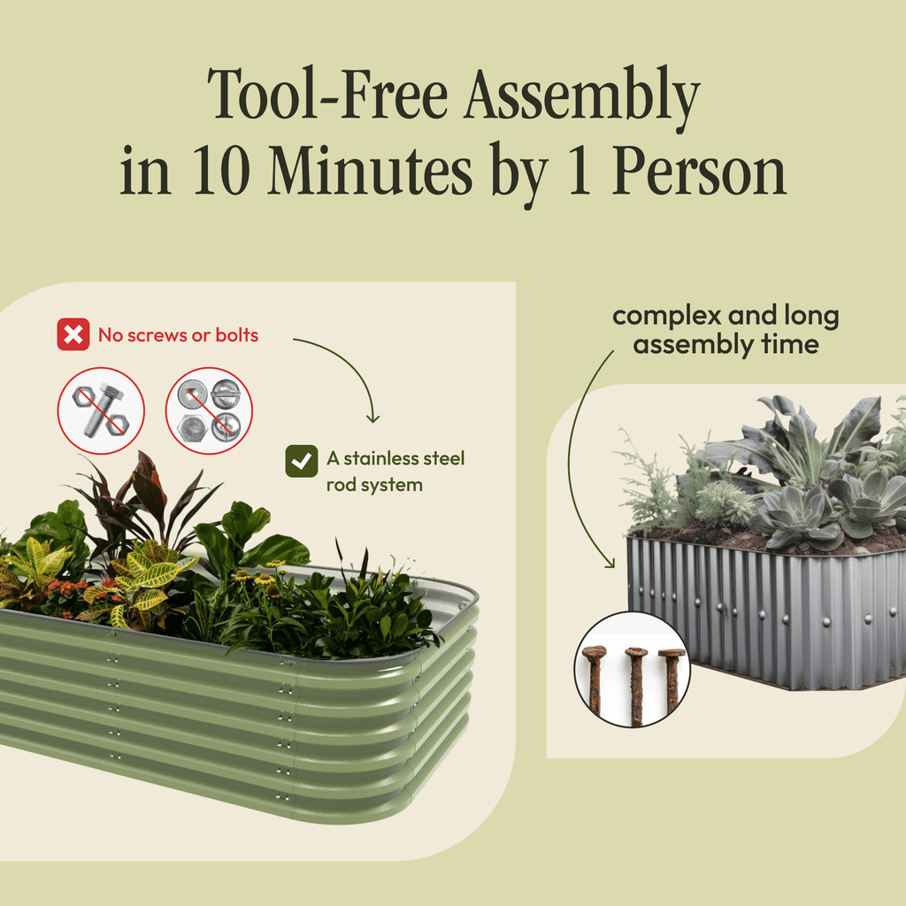 Gro-Rite Metal Raised Garden Bed Kit – No Tools, No Bolts, Ready in 10 Minutes