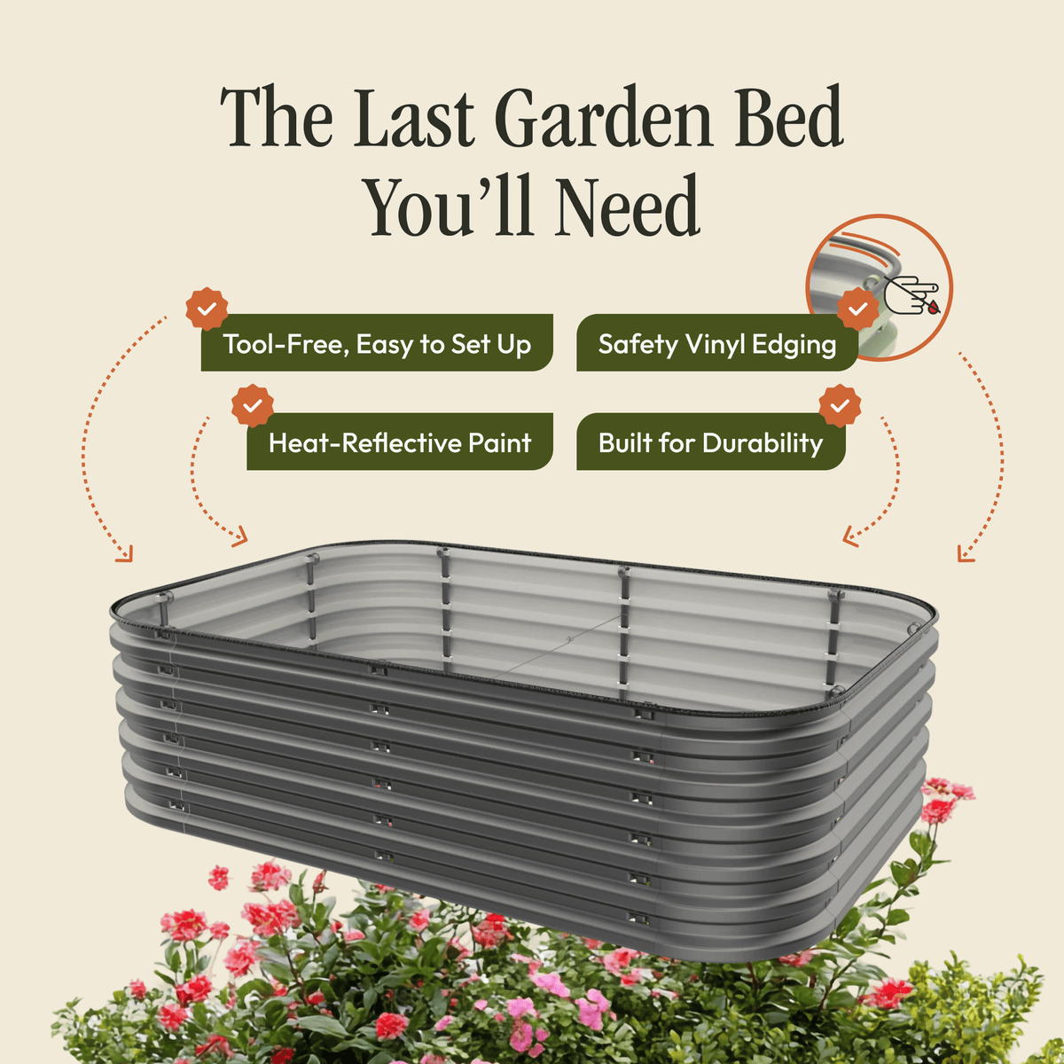 Gro-Rite Metal Raised Garden Bed Kit – No Tools, No Bolts, Ready in 10 Minutes