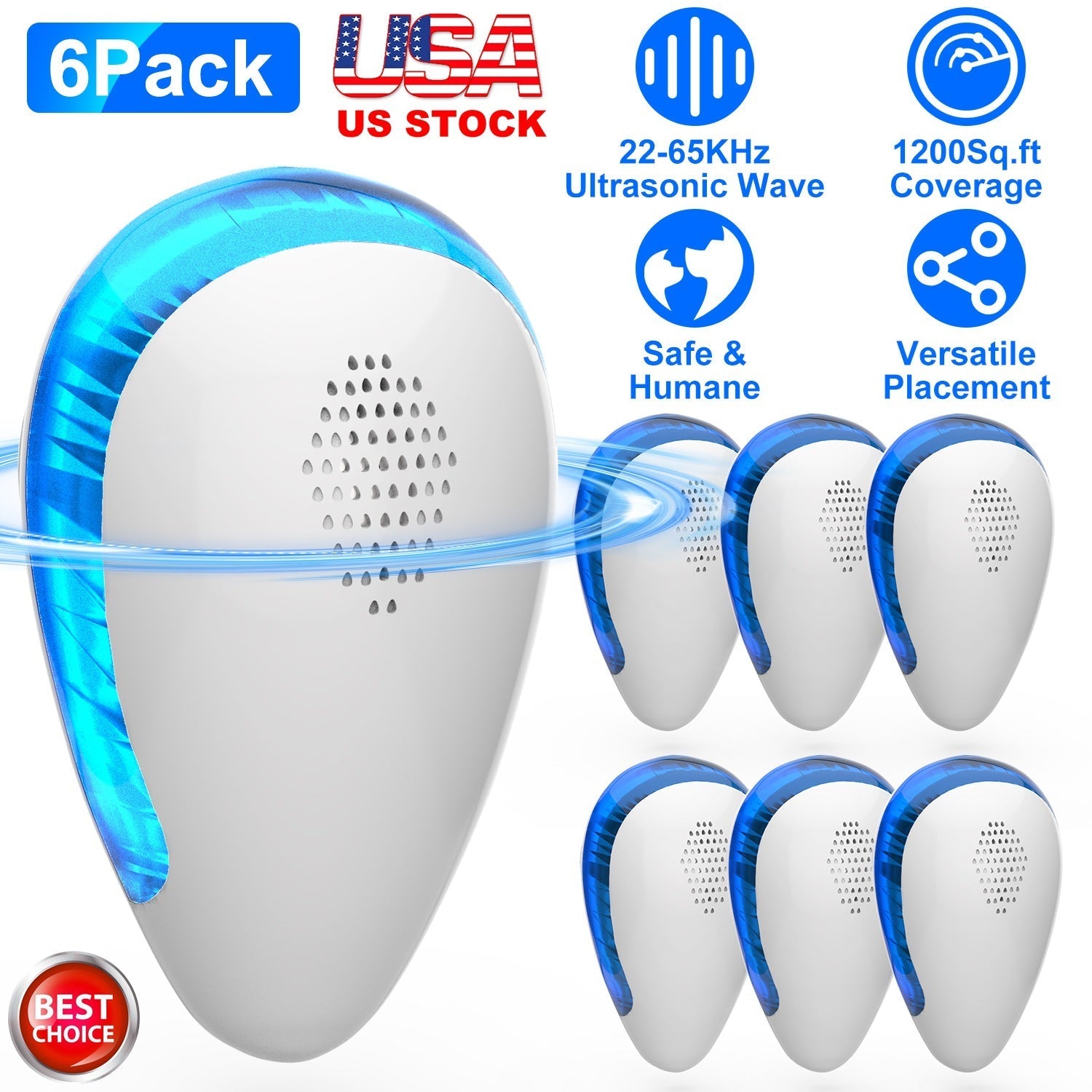 LJG Ultrasonic Pest Repeller – 6 Pack Indoor Plug-In