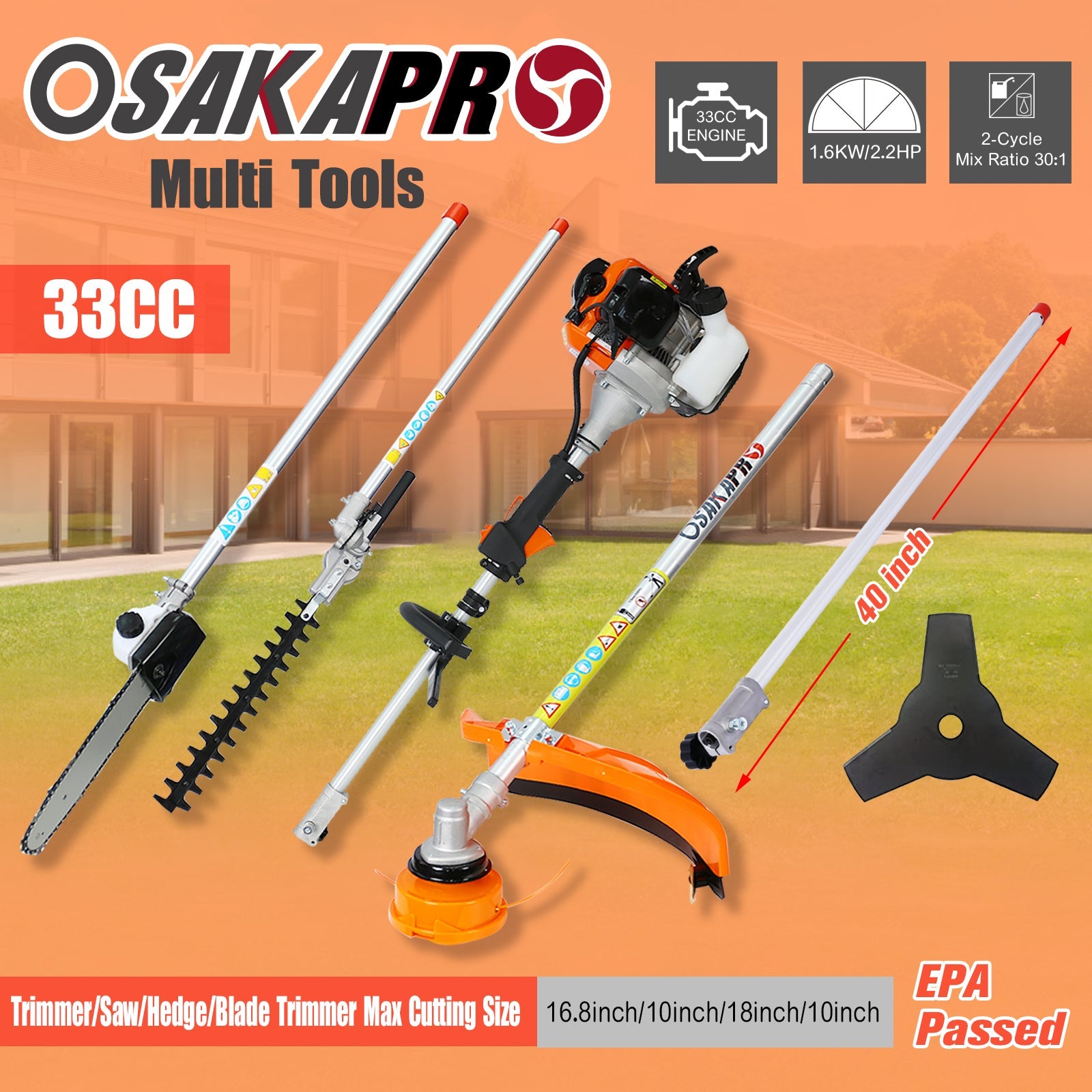 10-in-1 Multi-Function Gas Trimming Tool – 33CC 2-Cycle