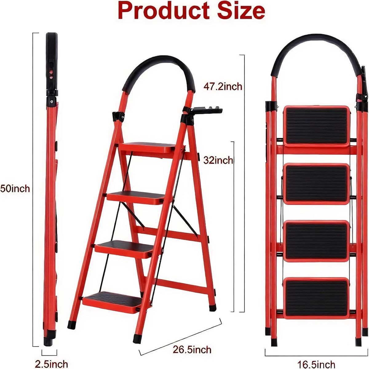 Portable Steel Folding Step Ladder – 3 or 4 Step, Anti-Slip