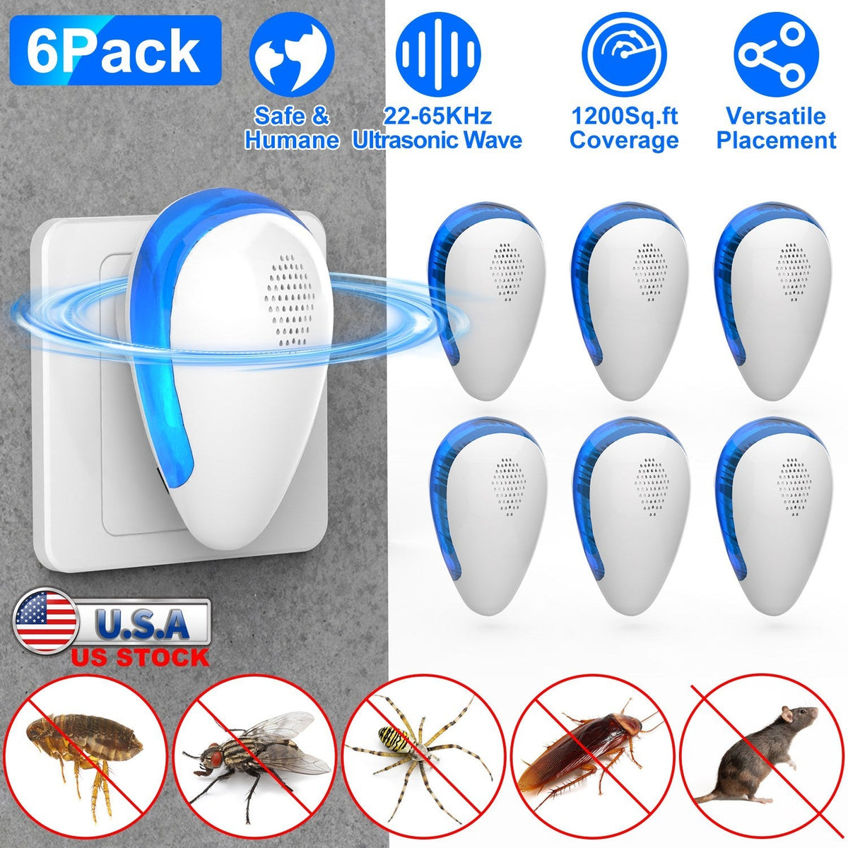 LJG Ultrasonic Pest Repeller – 6 Pack Indoor Plug-In