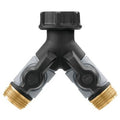 Dual Outlet Metal Garden Hose Splitter with Shut-Off Valves