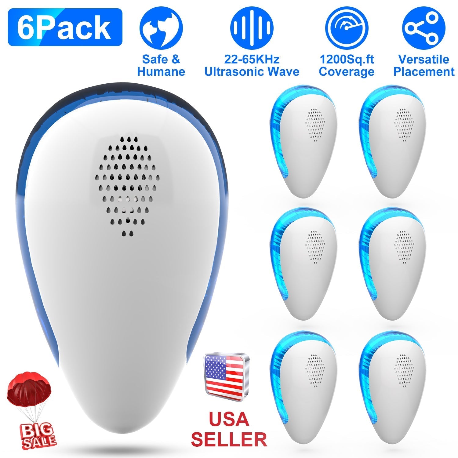 LJG Ultrasonic Pest Repeller – 6 Pack Indoor Plug-In