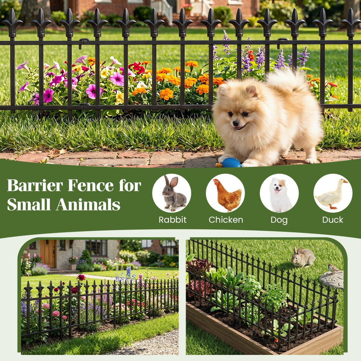 Decorative Metal Garden Fence 5-Pack or 10-Pack No-Dig