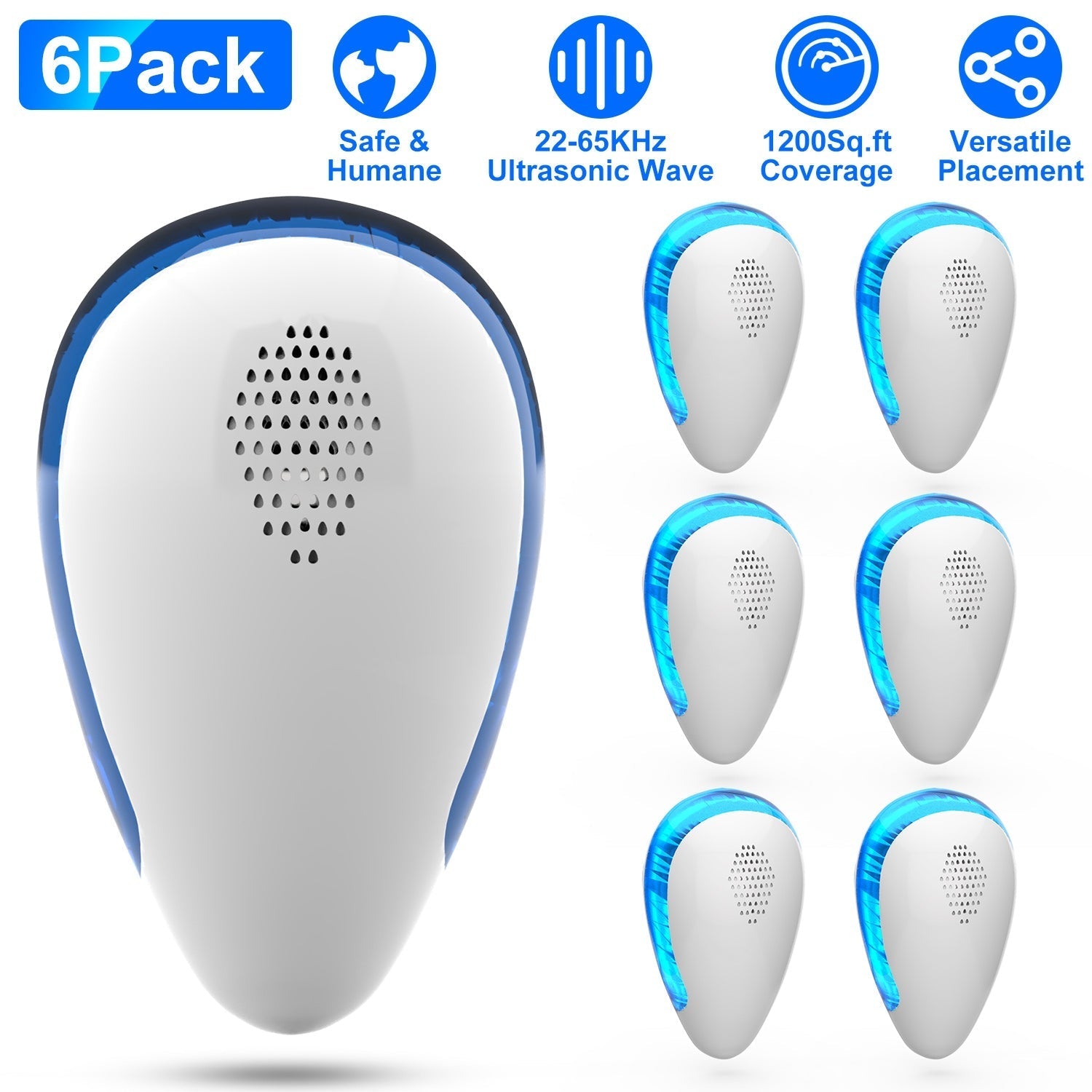 LJG Ultrasonic Pest Repeller – 6 Pack Indoor Plug-In