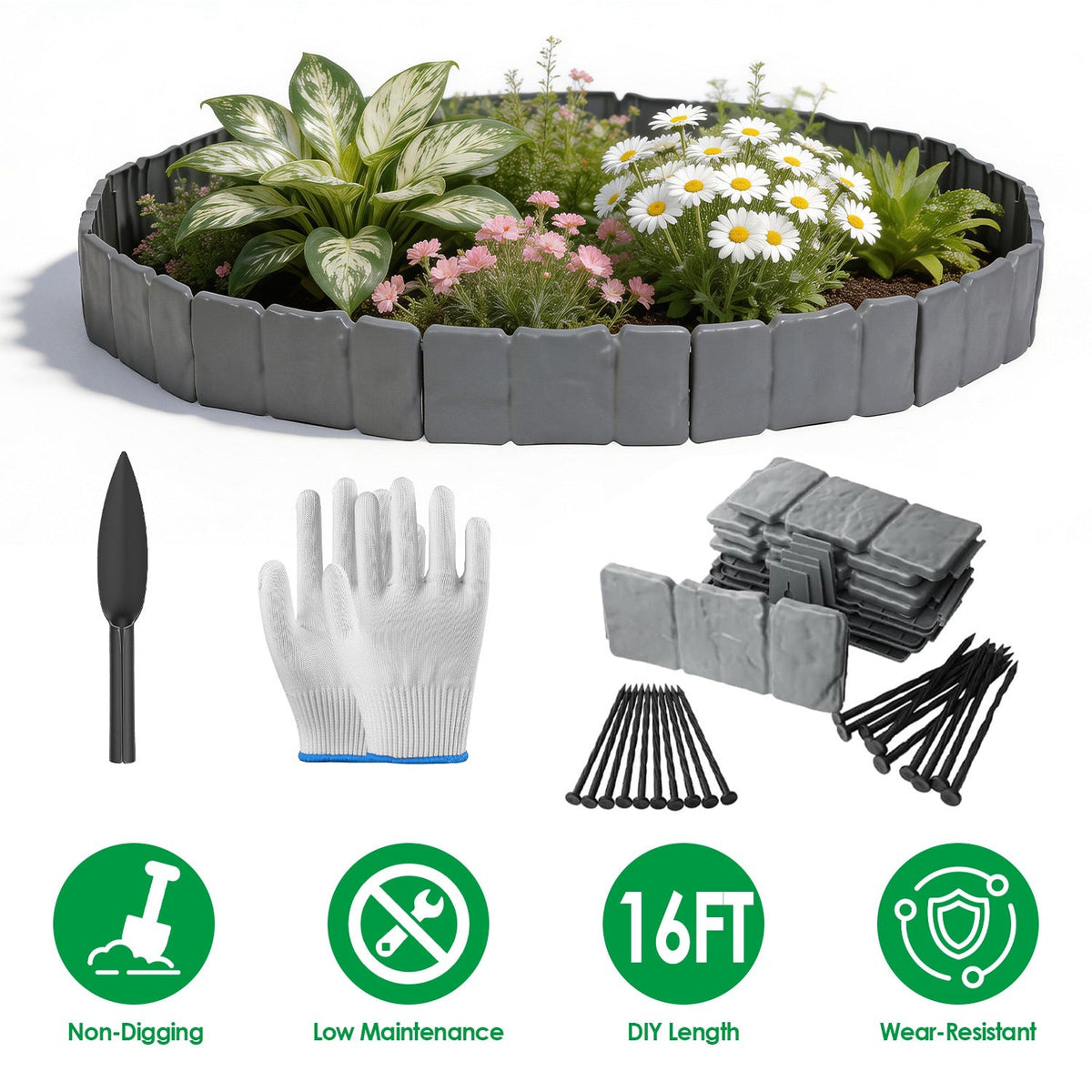 Plastic Landscape Edging 16FT Cobblestone Garden Border Kit