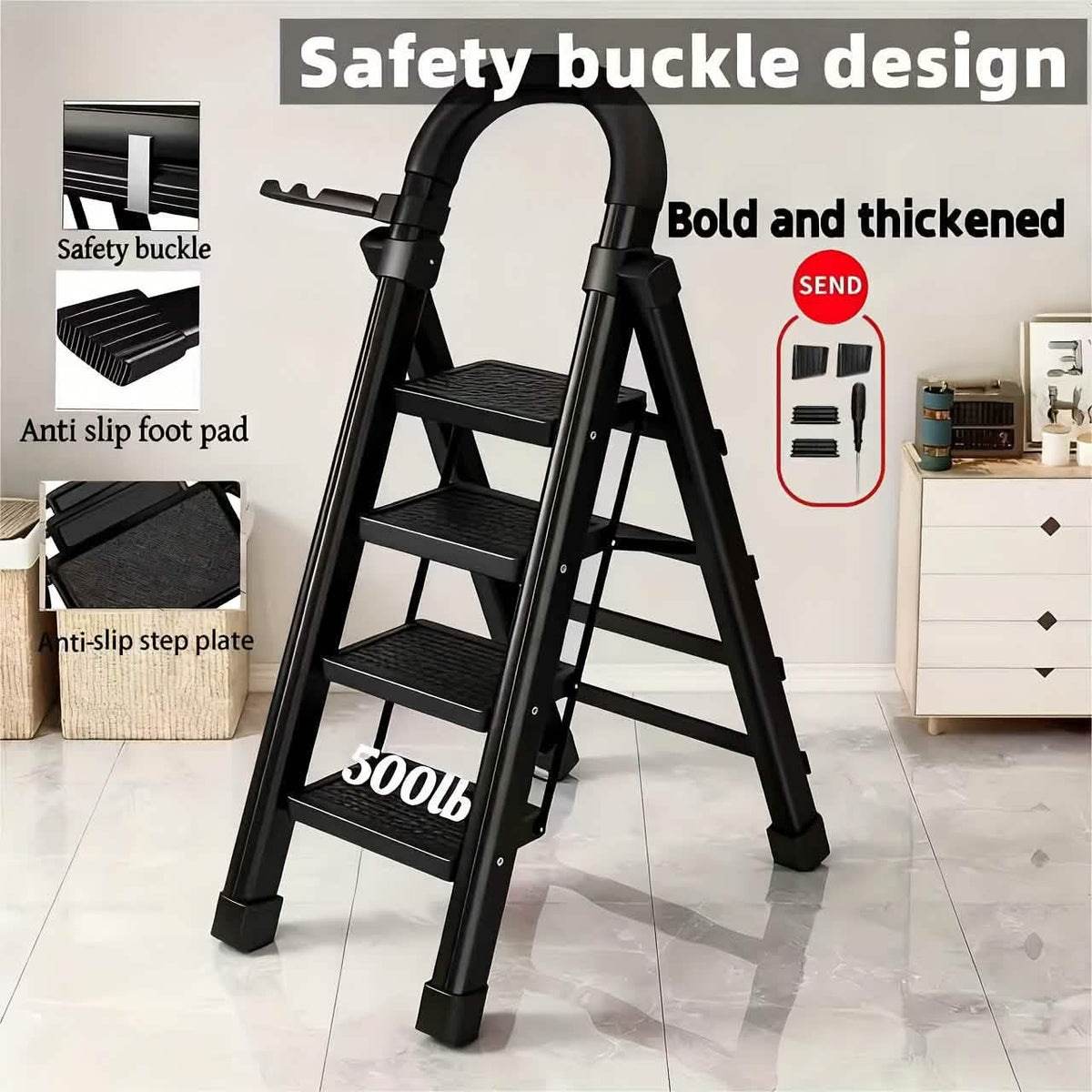 Portable Steel Folding Step Ladder – 3 or 4 Step, Anti-Slip