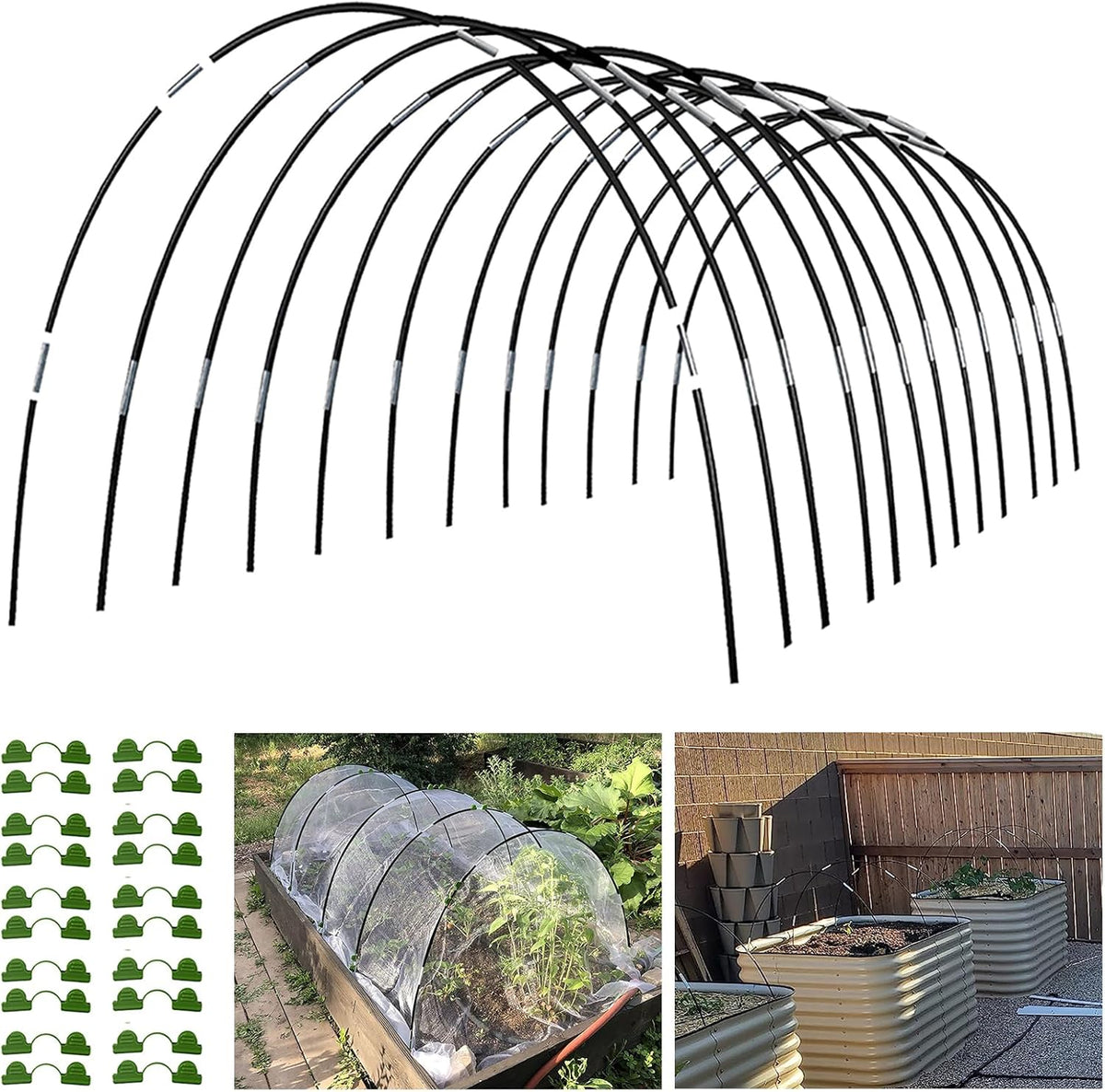 Fiberglass Garden Tunnel Hoops, 12 Sets, 60 Rods