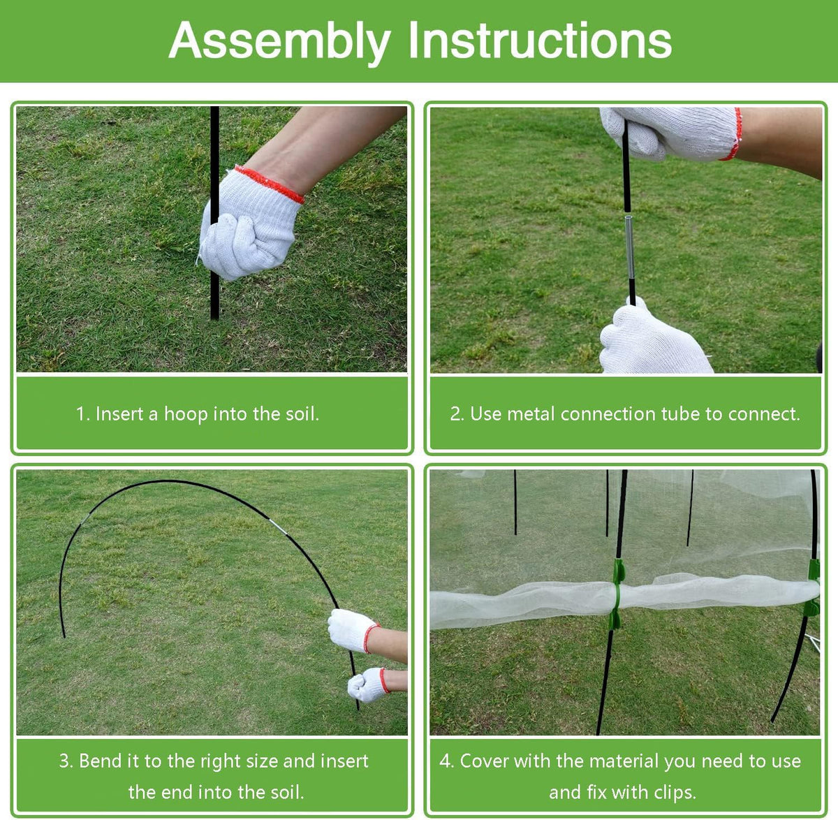 Fiberglass Garden Tunnel Hoops, 12 Sets, 60 Rods