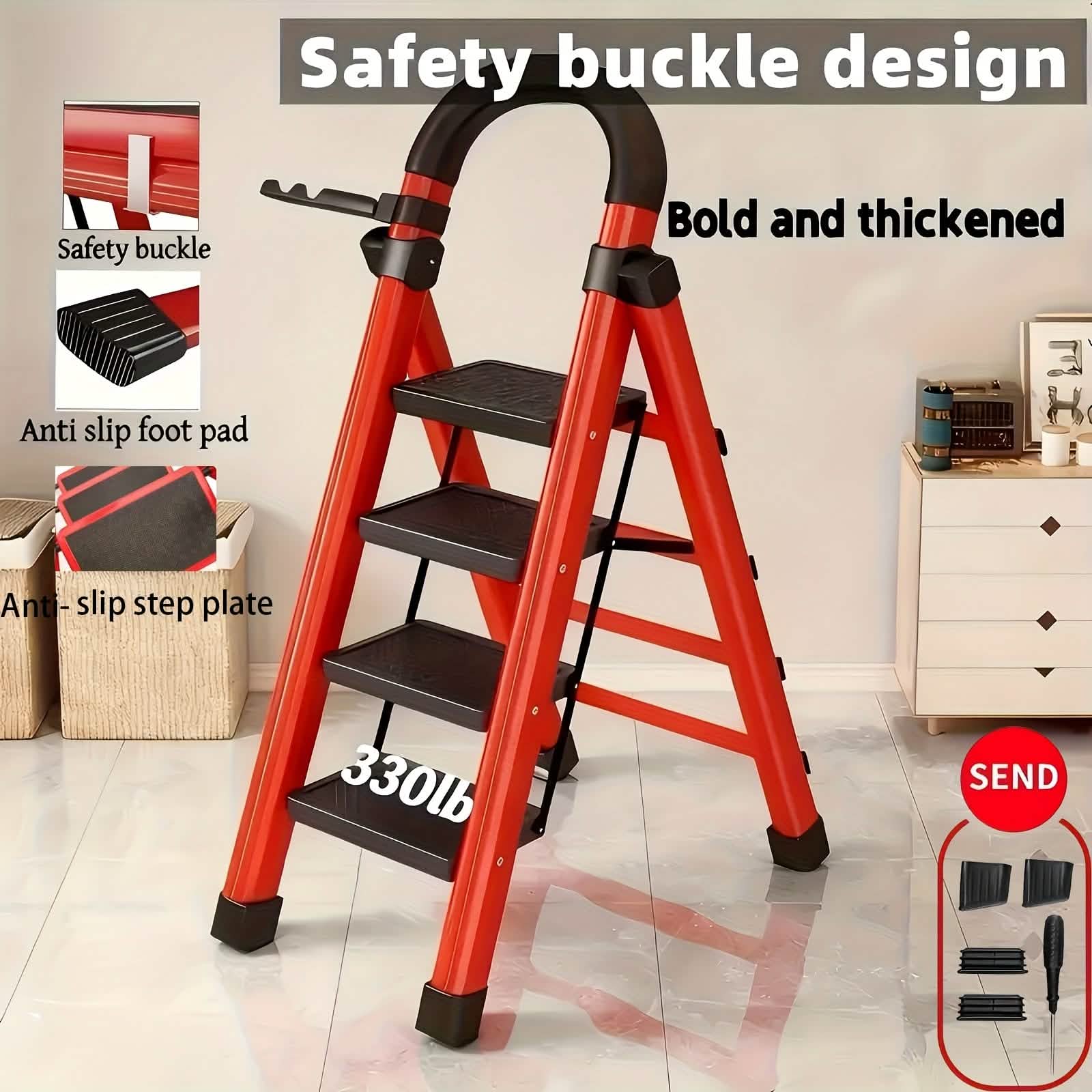 Portable Steel Folding Step Ladder – 3 or 4 Step, Anti-Slip
