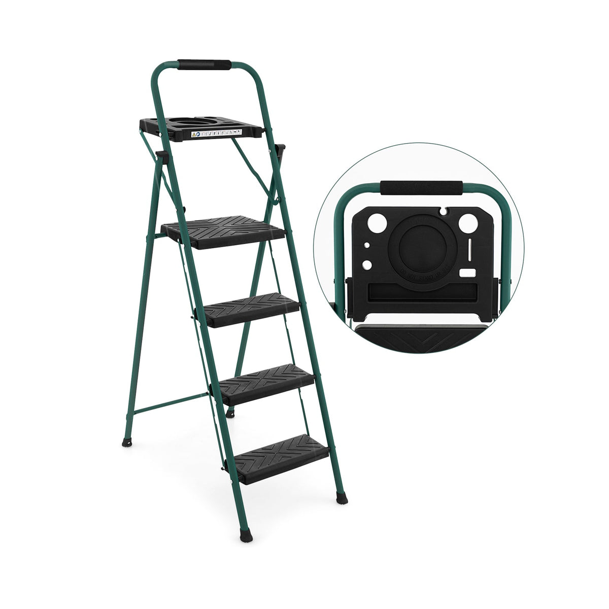 4-Step Folding Ladder with Tool Tray & Non-Slip Pedals