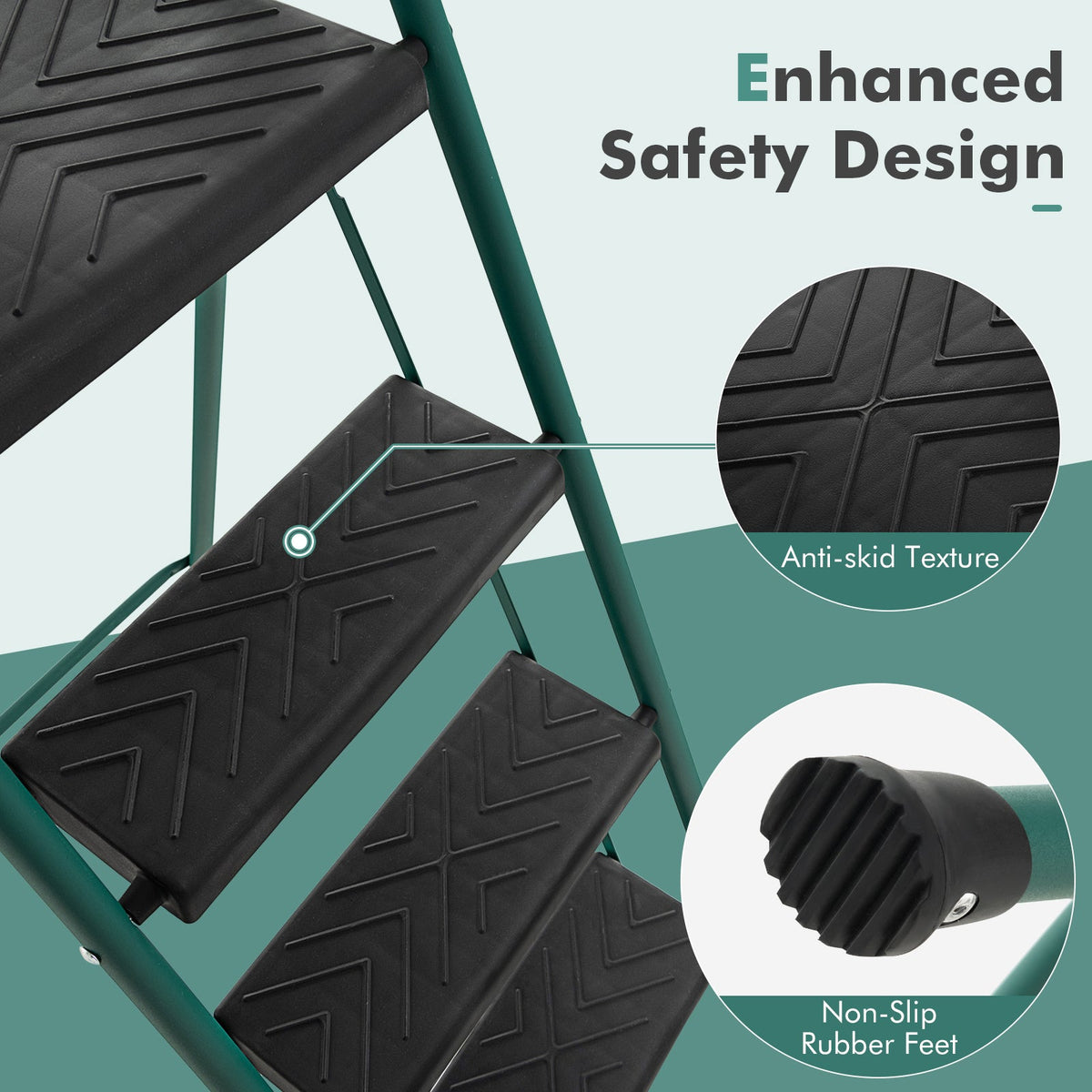 4-Step Folding Ladder with Tool Tray & Non-Slip Pedals