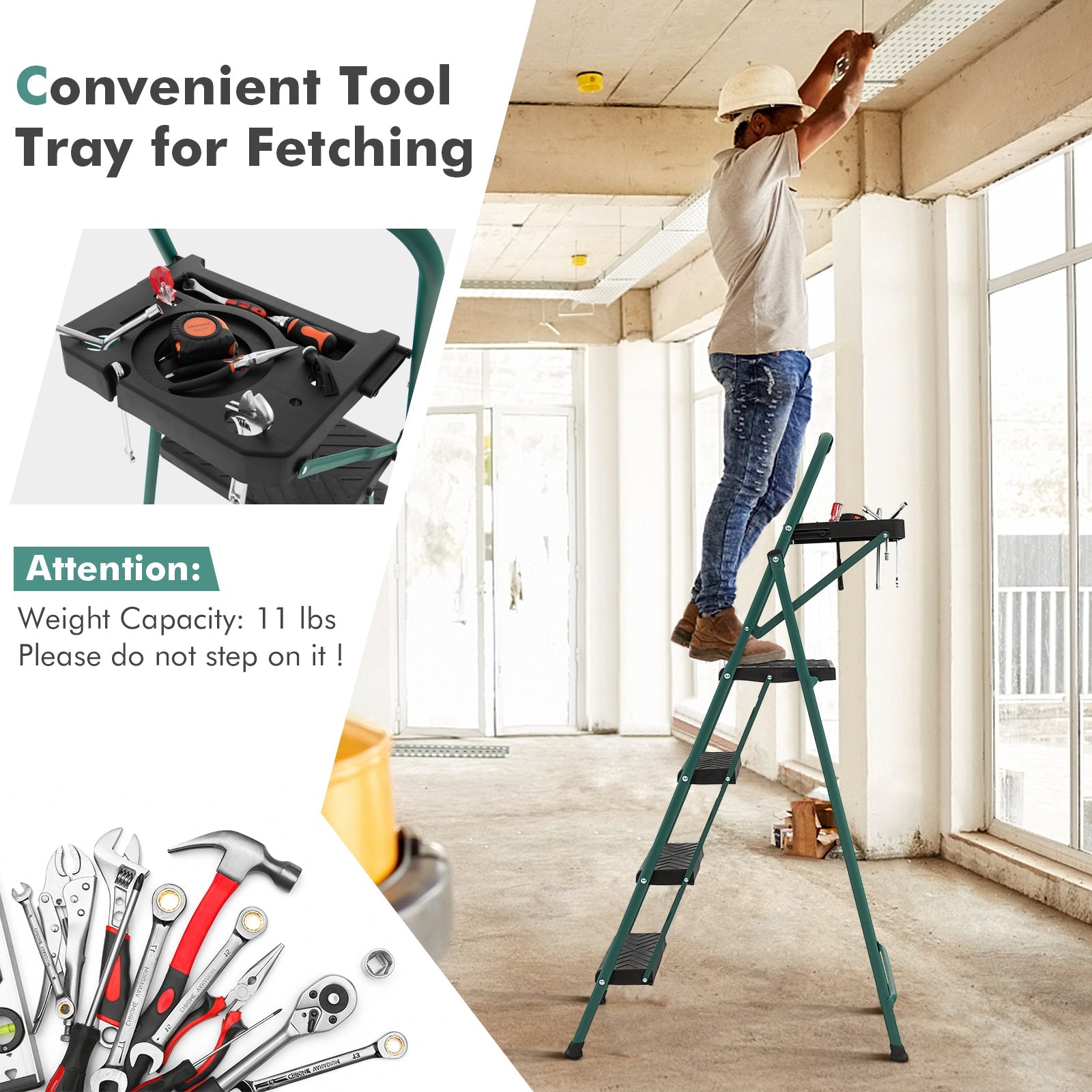 4-Step Folding Ladder with Tool Tray & Non-Slip Pedals