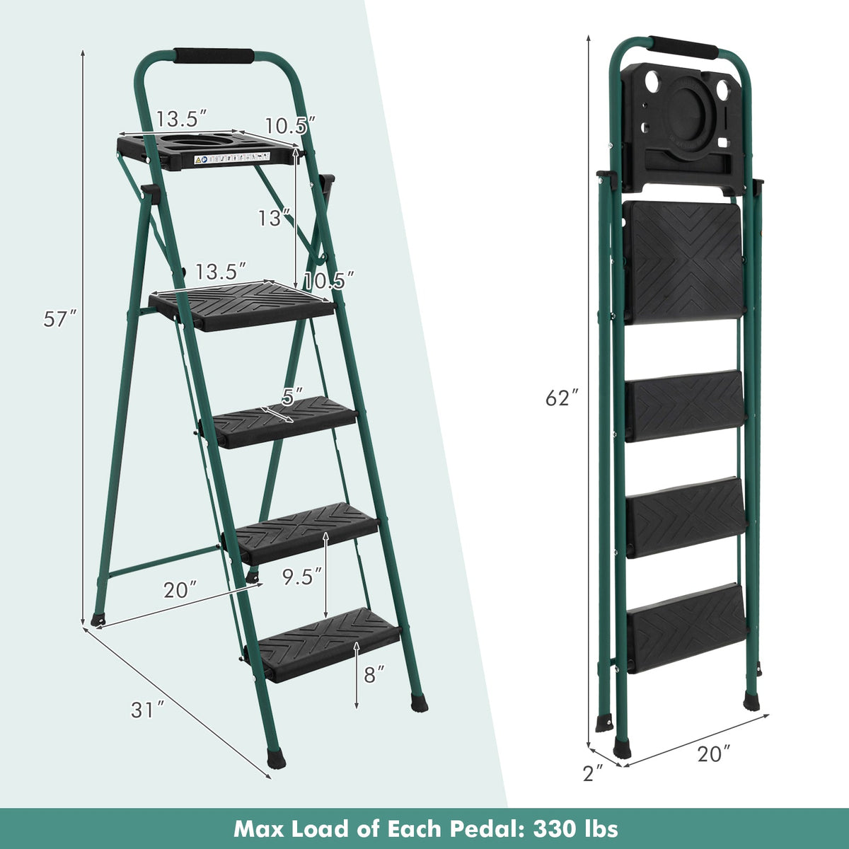 4-Step Folding Ladder with Tool Tray & Non-Slip Pedals