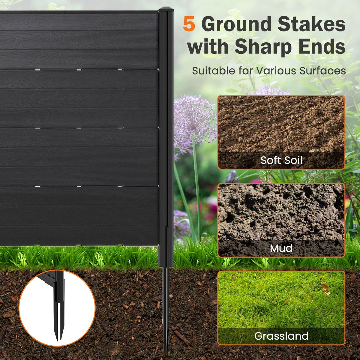 Outdoor Privacy Fence Screen with 5 Ground Stakes for Garden Yard Patio