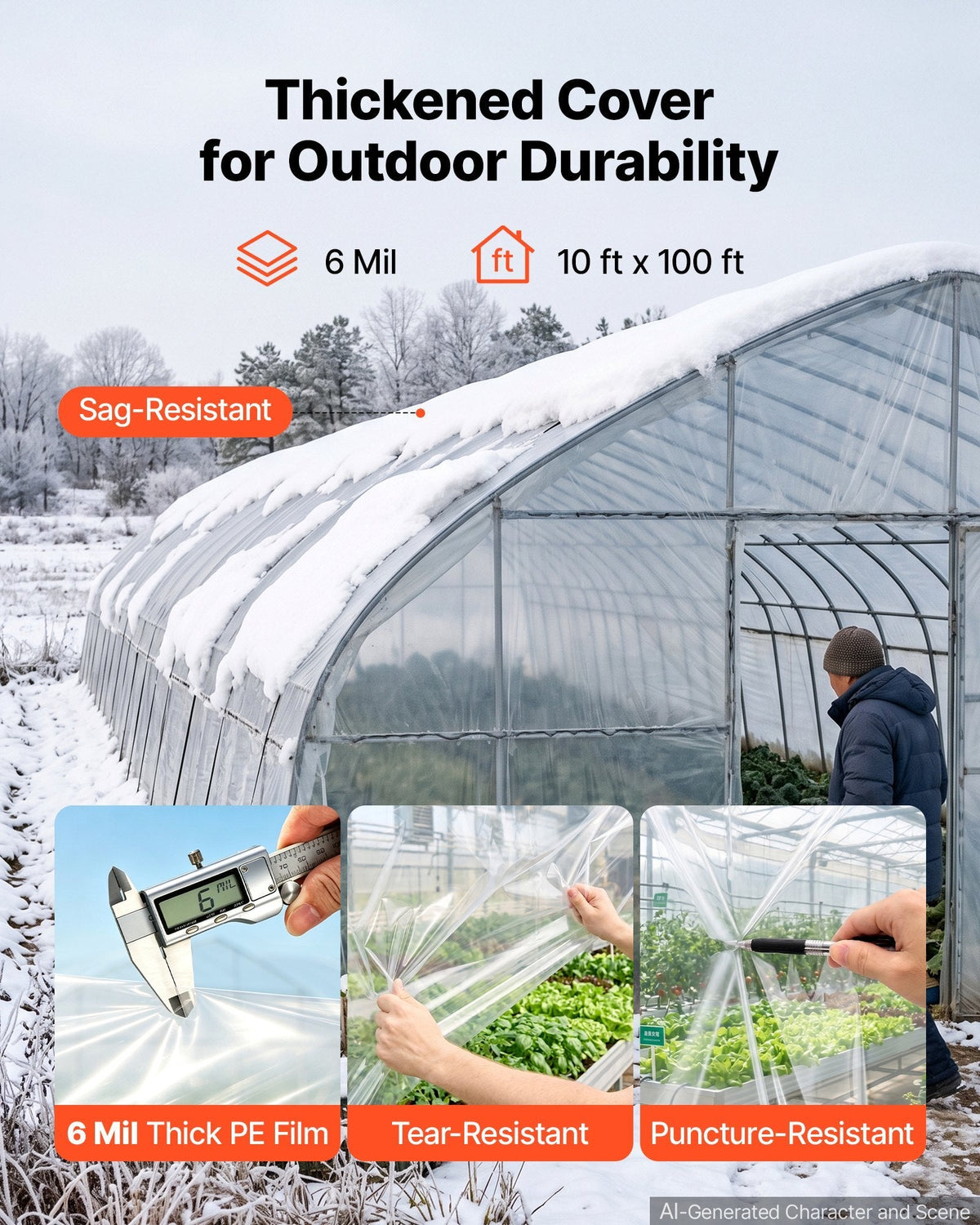 Clear Greenhouse Plastic Sheeting, 10 × 100 ft, 6 Mil