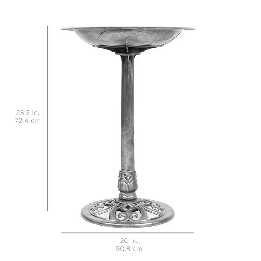 Outdoor Polyresin Bird Bath – Rustic Aged Silver Finish, Weather-Resistant