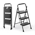 Portable 3-Step Folding Ladder with Anti-Slip Pedal – Black