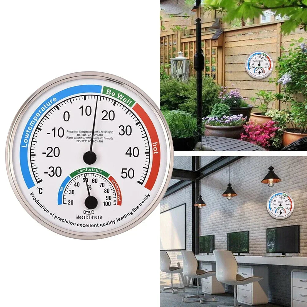 Round Thermometer Mechanical Sensor | Indoor Outdoor Temperature and Humidity Monitor