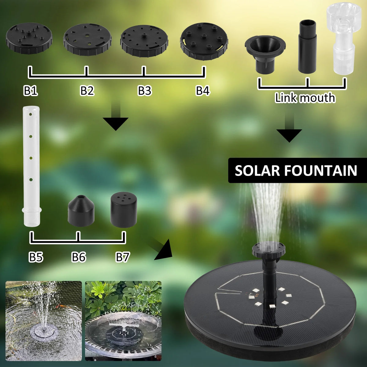 Colorful Solar Fountain 1W/2.5W Floating Bird Bath Garden Pool Pond Solar Water Fountain Pump for Garden Decoration Outdoor