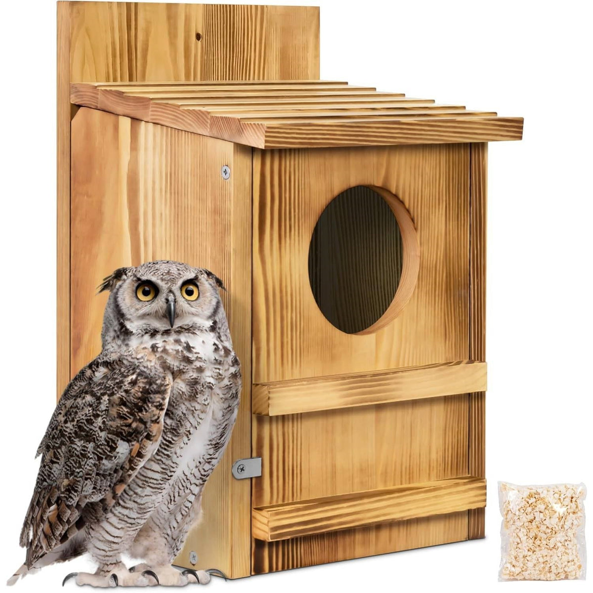 Wooden Screech Owl Birdhouse – Easy Mount Outdoor Bird House