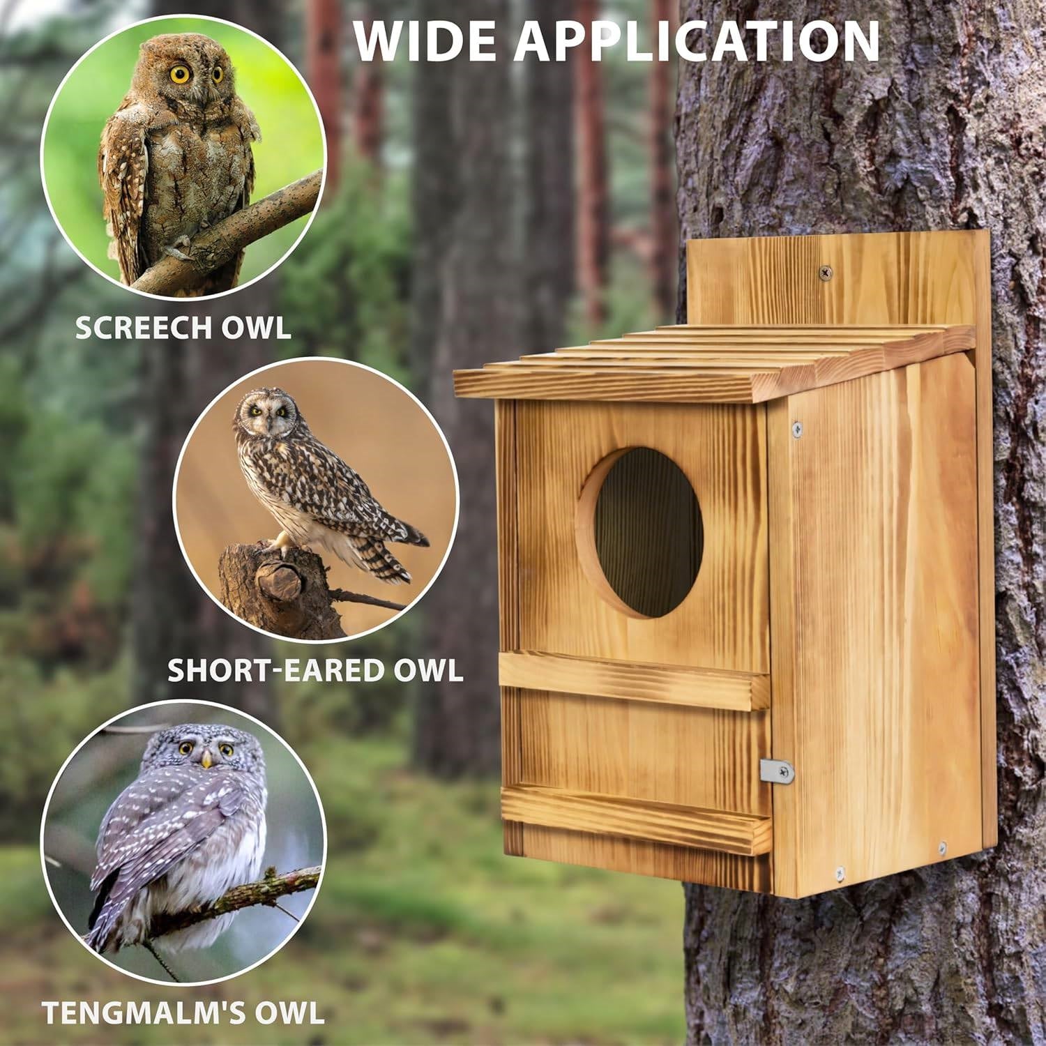 Wooden Screech Owl Birdhouse – Easy Mount Outdoor Bird House