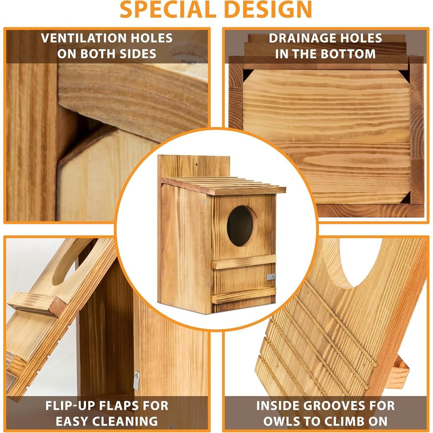 Wooden Screech Owl Birdhouse – Easy Mount Outdoor Bird House
