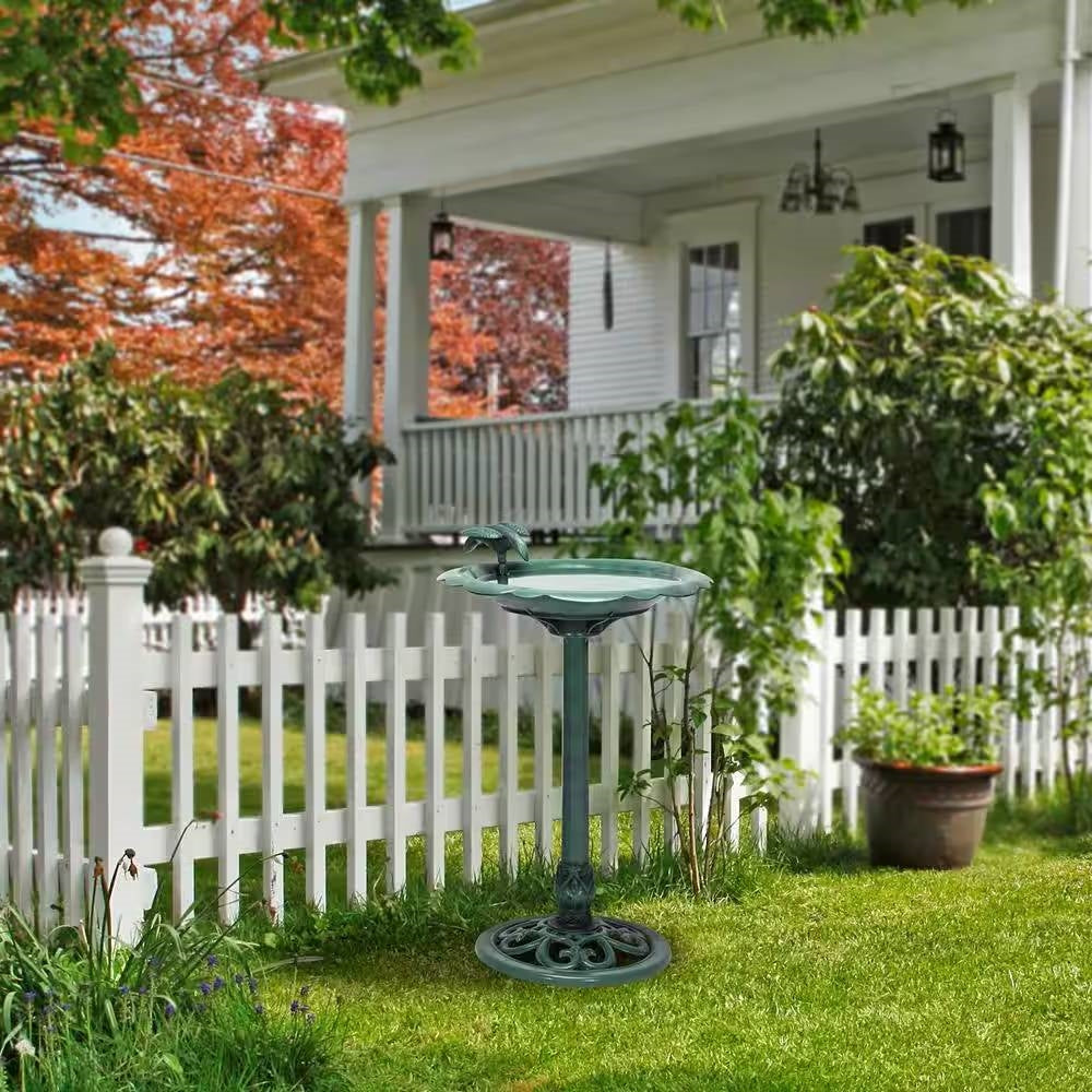 Outdoor Bird Bath – Dark Green Finish, Weather-Resistant Garden Accent