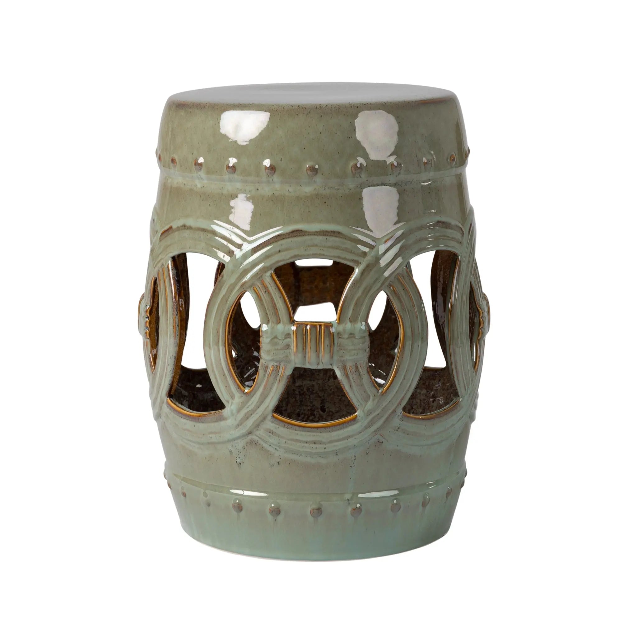 Large Medallion Ceramic Garden Stool, Jade