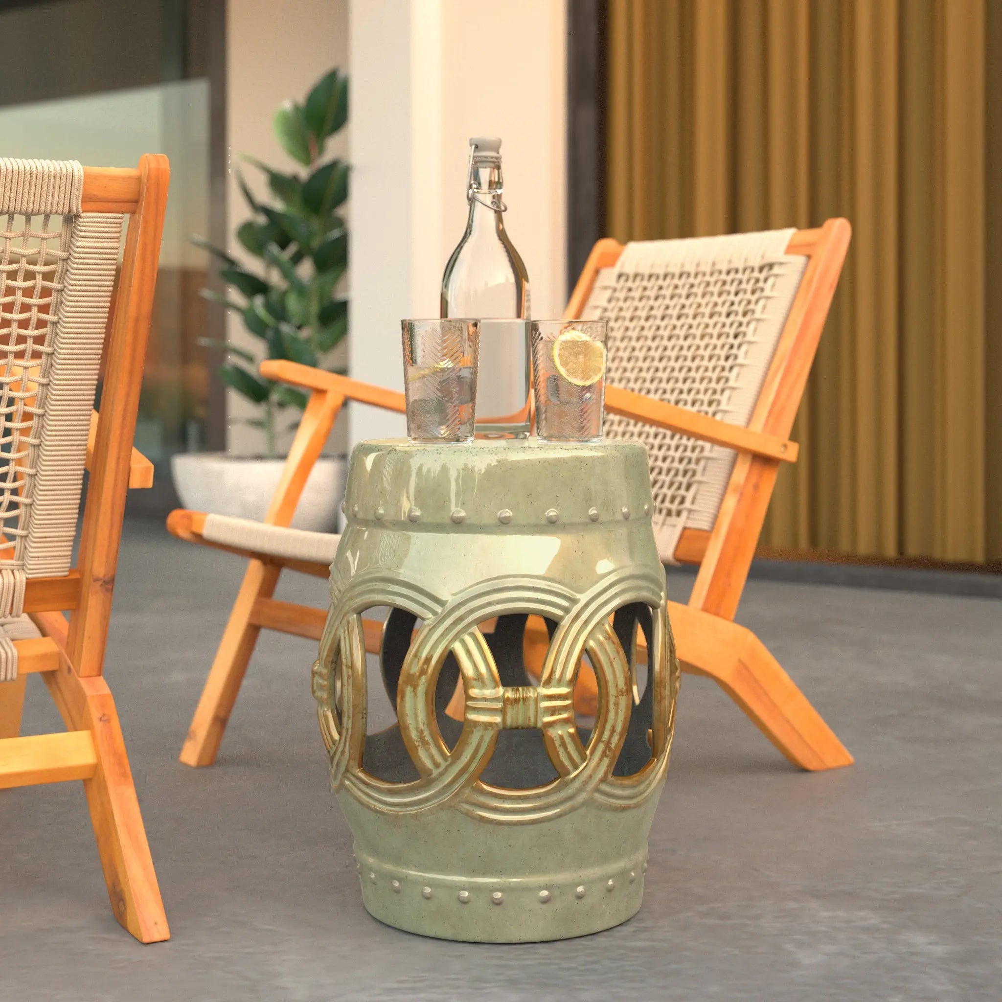 Large Medallion Ceramic Garden Stool, Jade