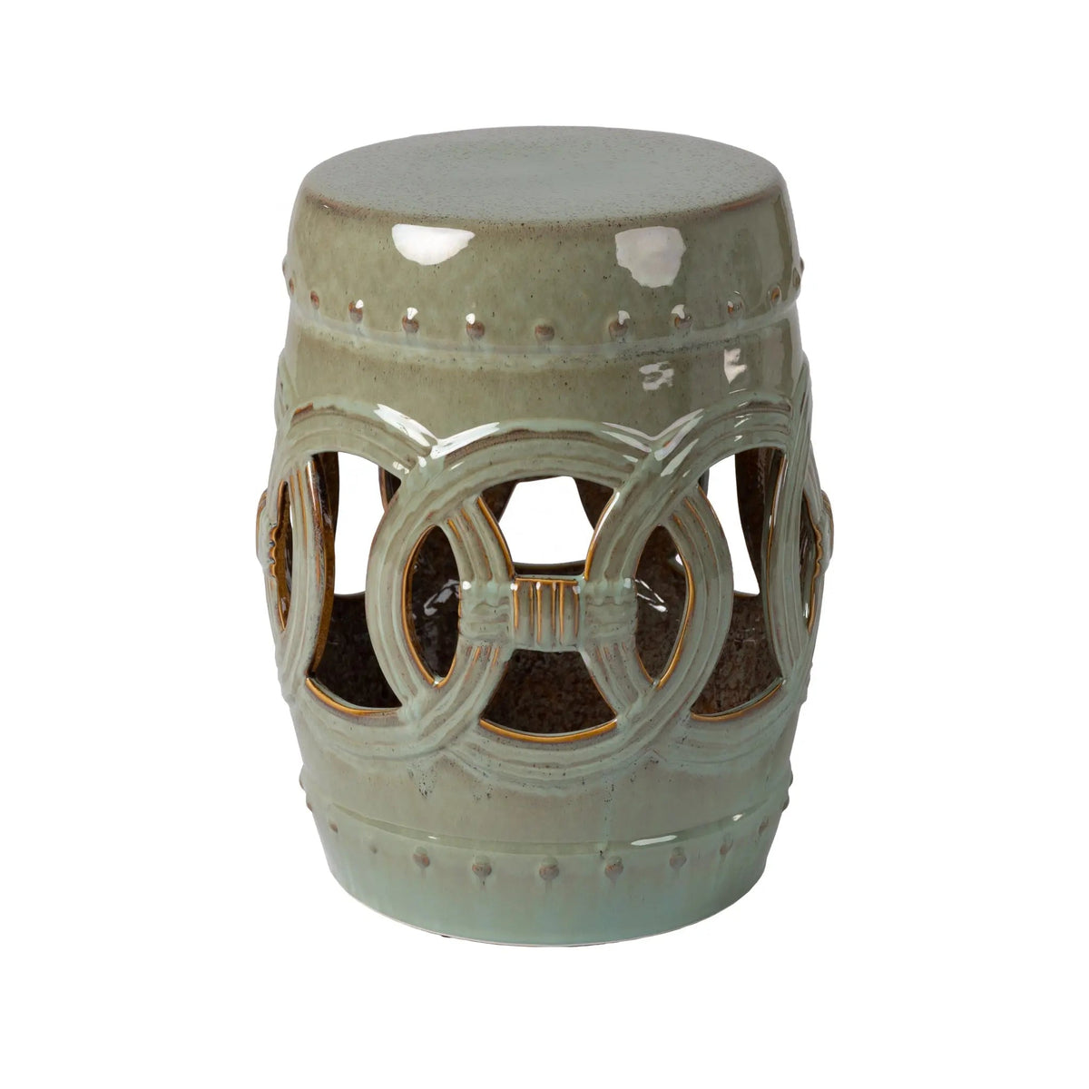 Large Medallion Ceramic Garden Stool, Jade