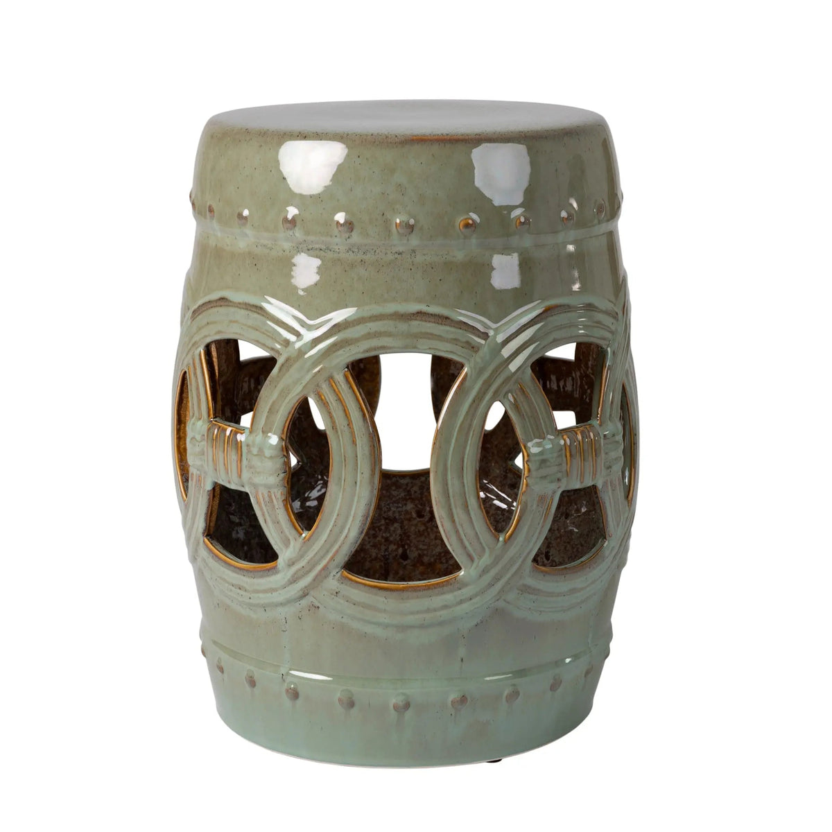 Large Medallion Ceramic Garden Stool, Jade