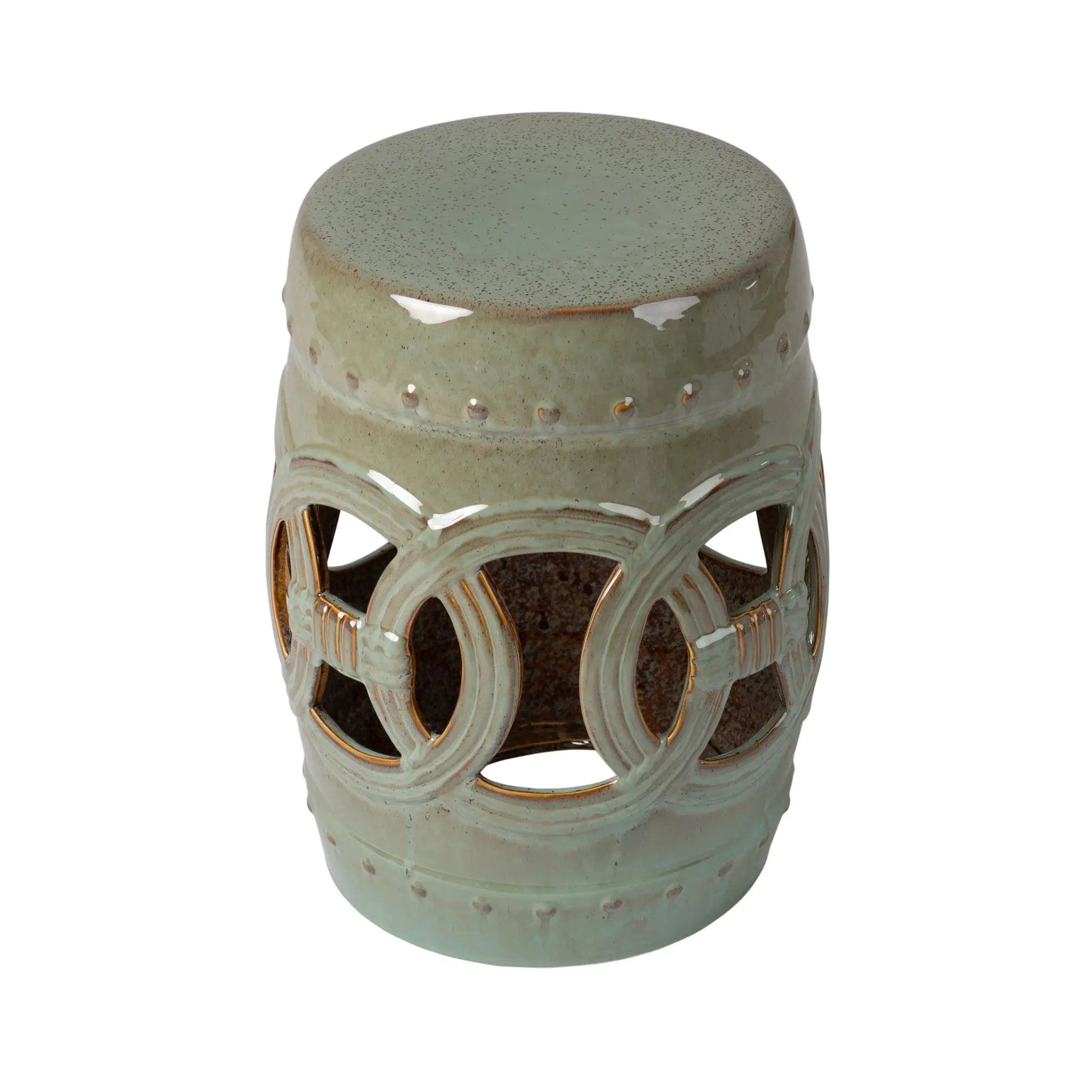 Large Medallion Ceramic Garden Stool, Jade