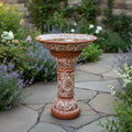 Handmade Talavera Bird Bath – Brown & White Floral Garden Accent