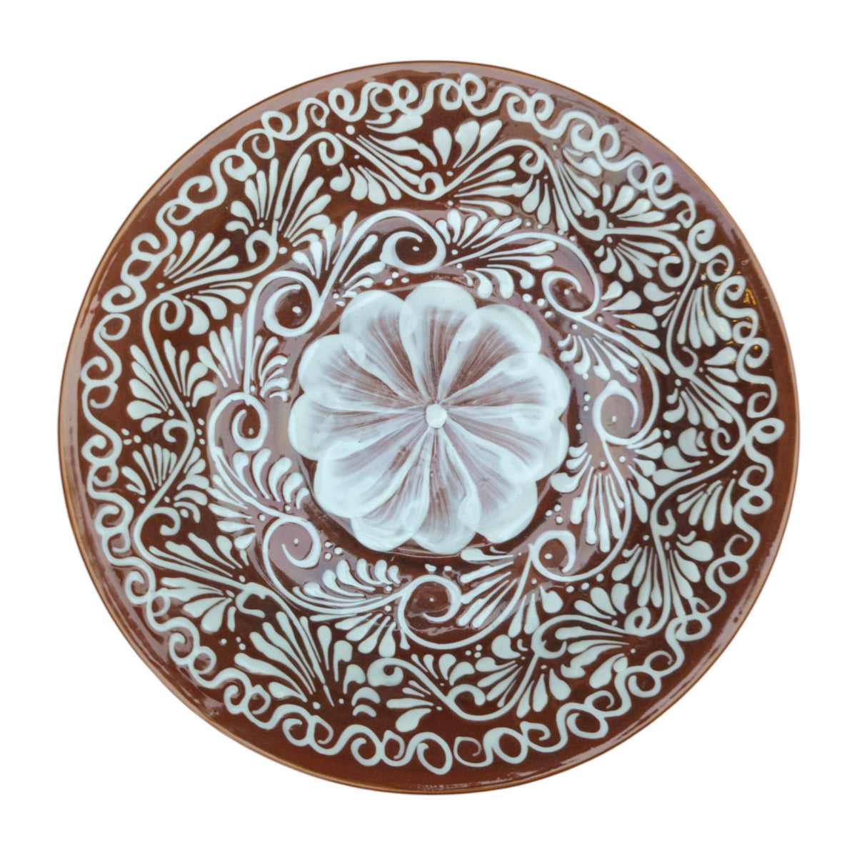 Handmade Talavera Bird Bath – Brown & White Floral Garden Accent