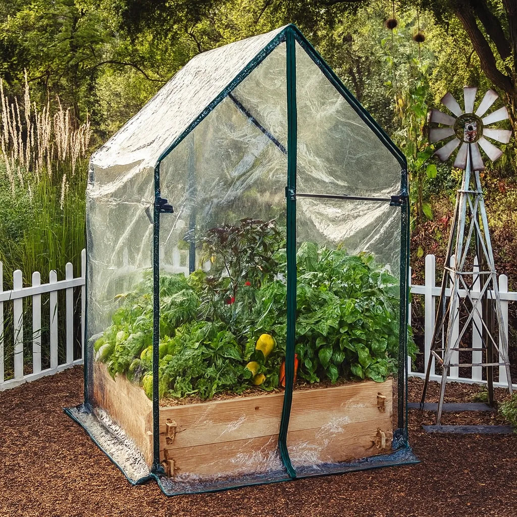 3 × 3 Cedar Raised Garden Bed with Greenhouse Cover