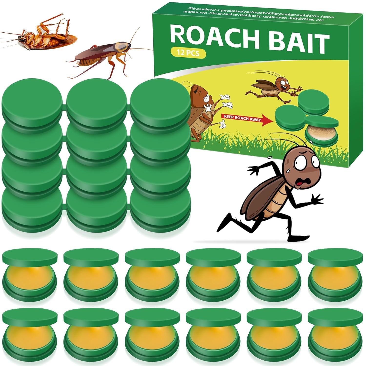 12/24 Pack Cockroach Bait Station – Indoor Roach Trap for Home & Kitchen