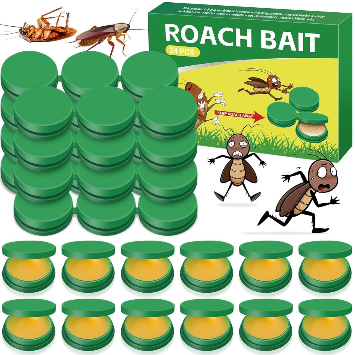 12/24 Pack Cockroach Bait Station – Indoor Roach Trap for Home & Kitchen