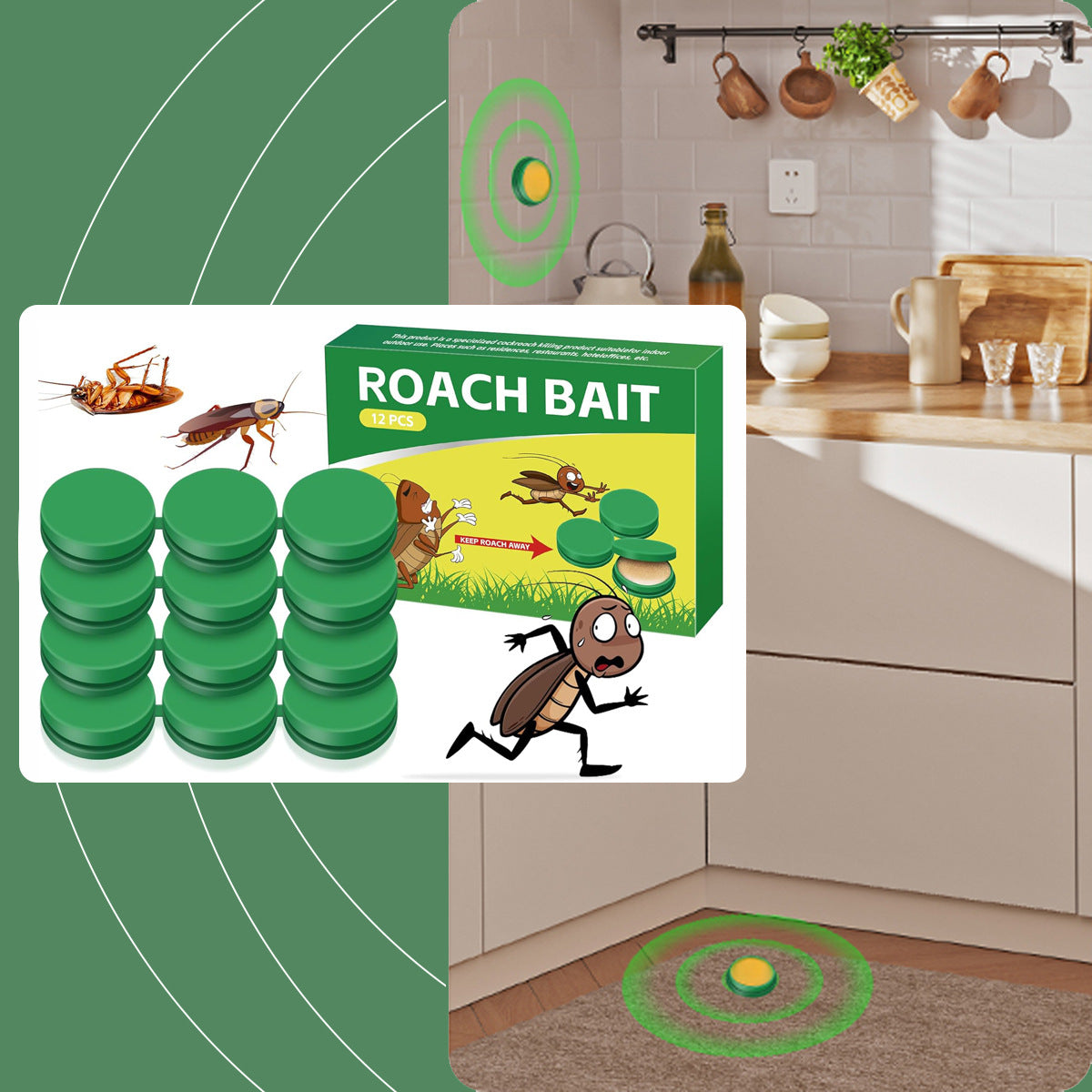 12/24 Pack Cockroach Bait Station – Indoor Roach Trap for Home & Kitchen