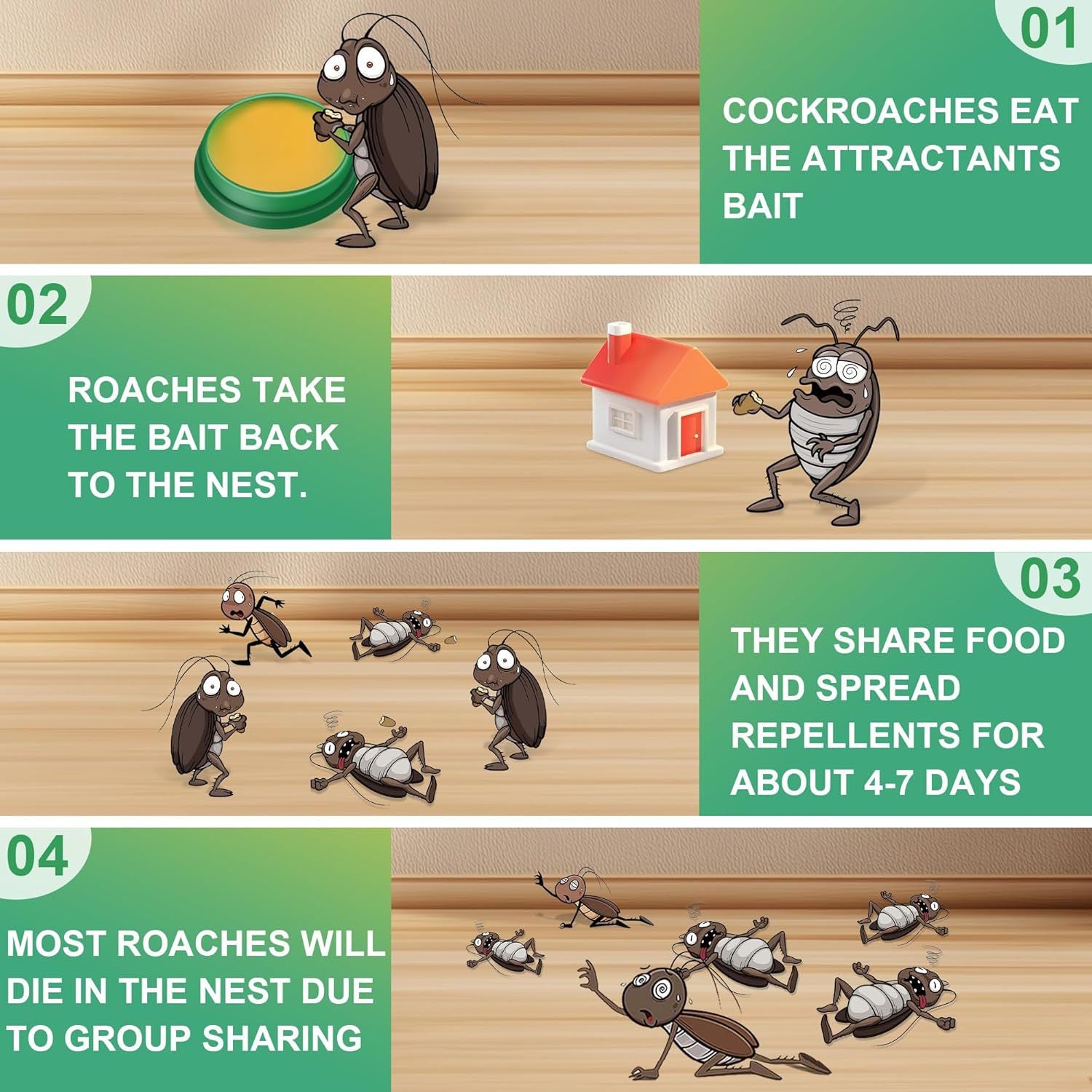 12/24 Pack Cockroach Bait Station – Indoor Roach Trap for Home & Kitchen