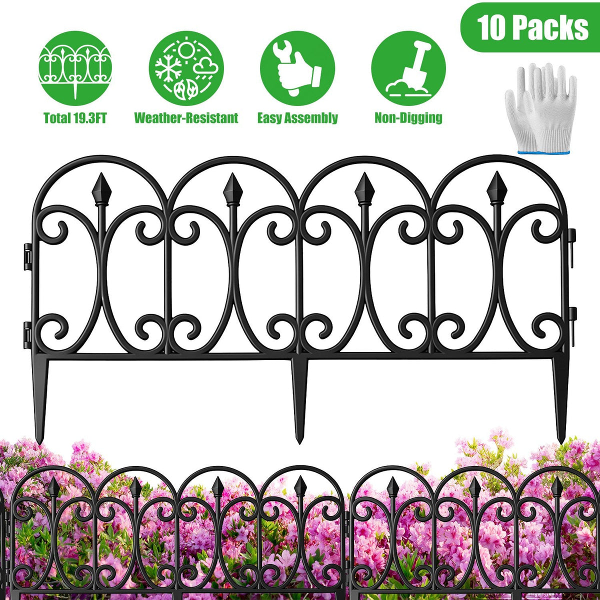 Garden Edging Border Panels 10-Pack with Rotatable Connectors