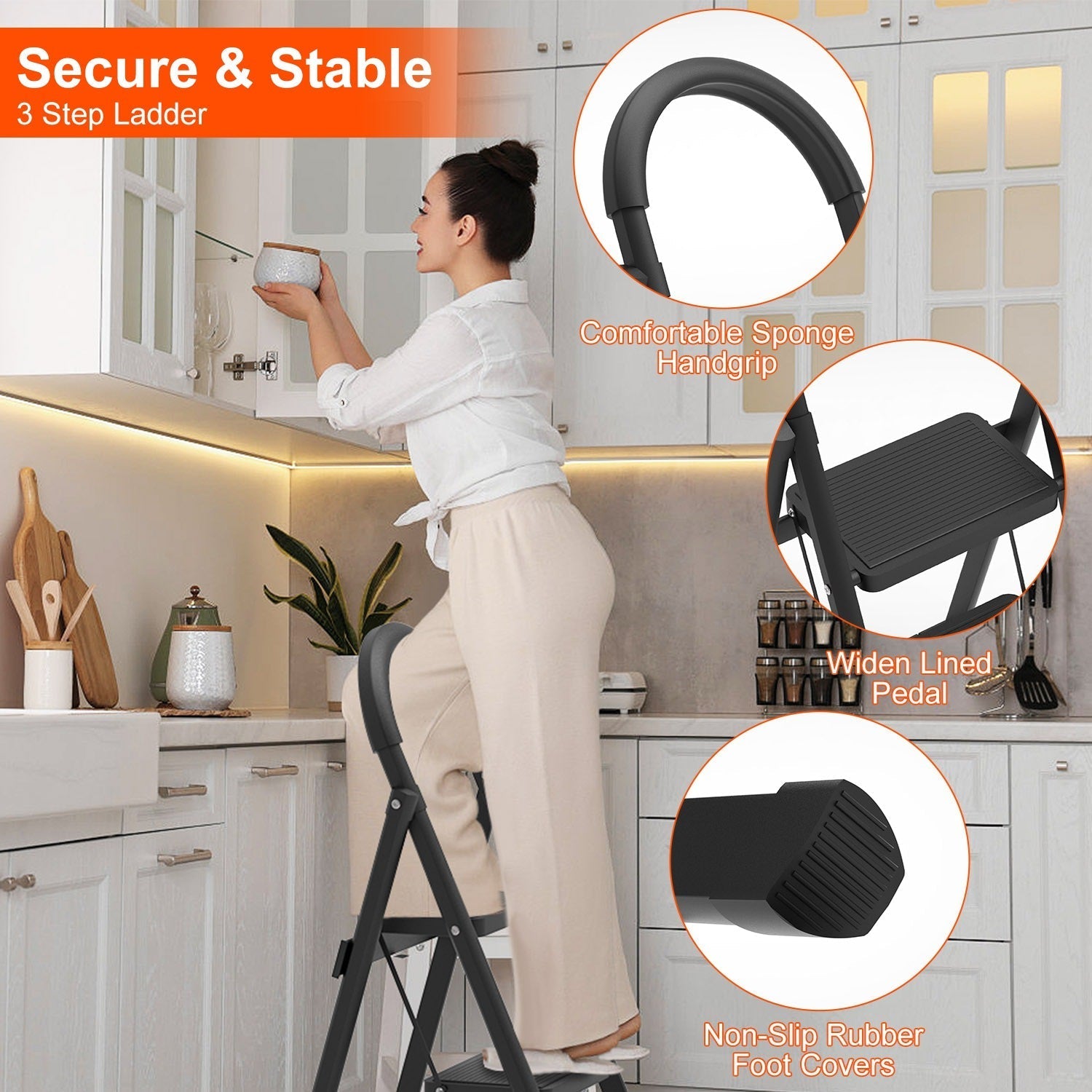 Lightweight Folding 3-Step Stool Ladder – 330 lb Capacity
