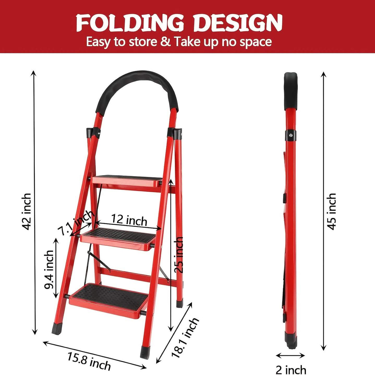 Portable Steel Folding Step Ladder – 3 or 4 Step, Anti-Slip
