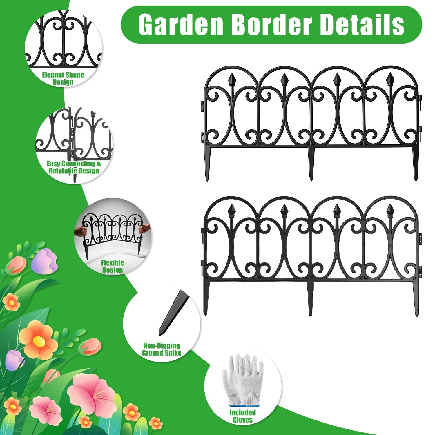 Garden Edging Border Panels 10-Pack with Rotatable Connectors