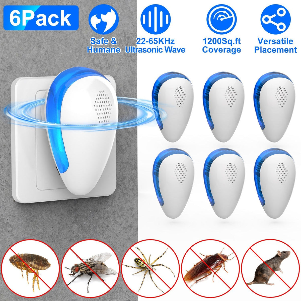 LJG Ultrasonic Pest Repeller – 6 Pack Indoor Plug-In