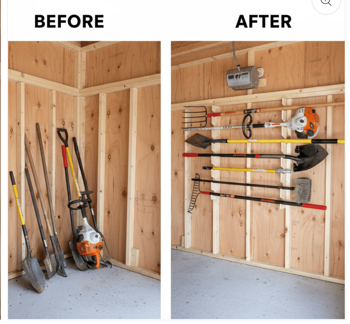Garden Tool Organizer Rack – Stud-Mounted for Garage or Shed
