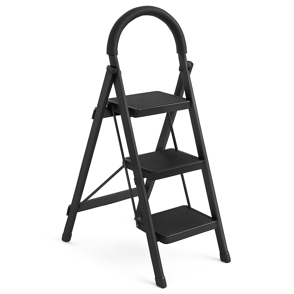 3-Step Foldable Ladder with Wide Pedals & Safety Lock
